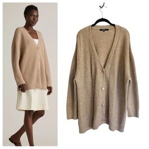 Quince Mongolian Cashmere oversized boyfriend cardigan sweater XL oatmeal